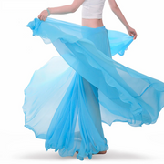 Professional Chiffon Full Wired-Edge Belly Dance Skirt Sky Blue One Size Raqs Skirt