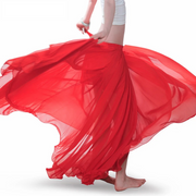 Professional Chiffon Full Wired-Edge Belly Dance Skirt Red One Size Raqs Skirt