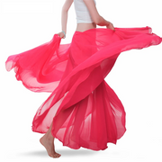 Professional Chiffon Full Wired-Edge Belly Dance Skirt Rose Red One Size Raqs Skirt