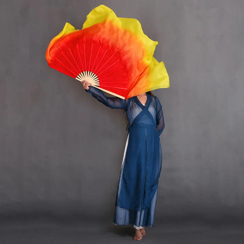 Large Silk Flutter Fan Veils 36cm fan, 50cm veil -1 Pair R & L red orange yellow 36cm-50cm 1 Pair R L Dance Props Fan Fan Veil Silk