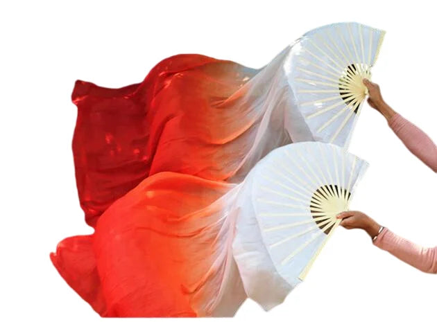 Silk Fan Veils in Many Bold Colors - 180cm 1 pair (R & L) white orange red 180cm Veil - 1 Pair R L Dance Props Fan Fan Veil Raqs