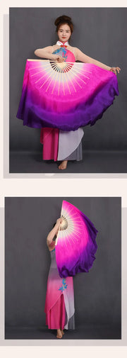 Large Silk Flutter Fan Veils 36cm fan, 50cm veil -1 Pair R & L Dance Props Fan Fan Veil Silk