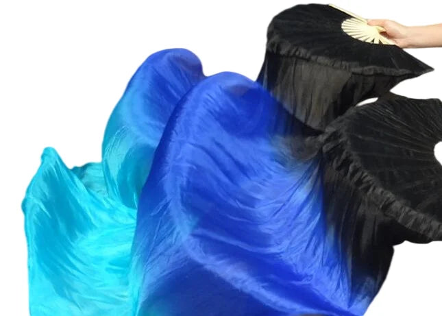 Silk Fan Veils in Many Bold Colors - 180cm 1 pair (R & L) black blue aqua 180cm Veil - 1 Pair R L Dance Props Fan Fan Veil Raqs