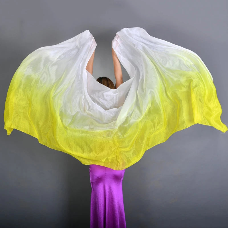 100% Silk Lightweight Silk Belly Dance Performance Veil - Many Colors White yellow Dance Props Raqs Veils