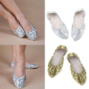 Gold and Silver Sequin Ballet Belly Dance Slippers with Soft Split-Sole Footwear Raqs Shoes