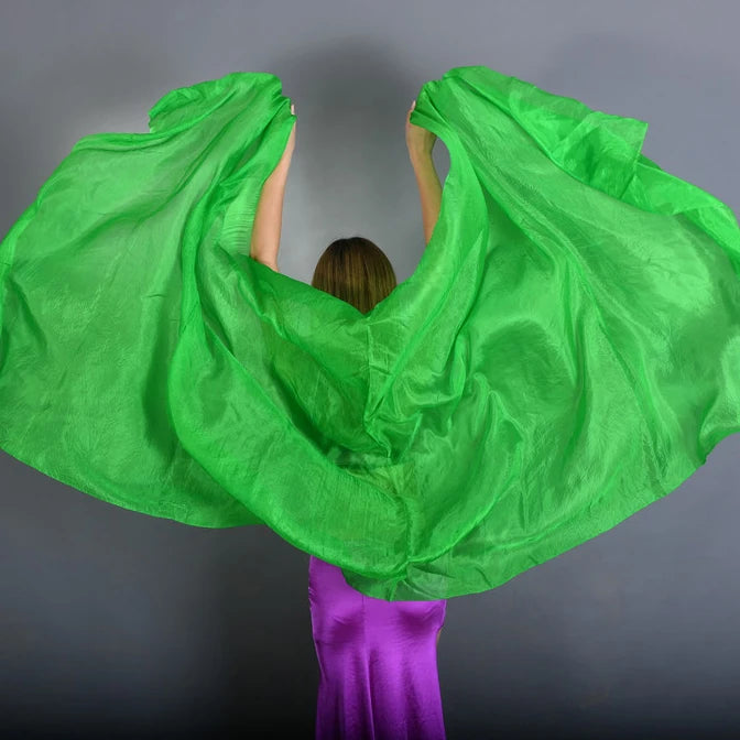 100% Silk Lightweight Silk Belly Dance Performance Veil - Many Colors Green Dance Props Raqs Veils