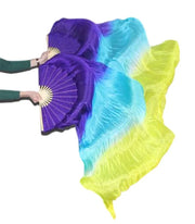 Silk Fan Veils in Many Bold Colors - 180cm 1 pair (R & L) purple aqua yellow 180cm Veil - 1 Pair R L Dance Props Fan Fan Veil Raqs