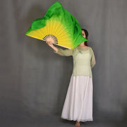 Large Silk Flutter Fan Veils 36cm fan, 50cm veil -1 Pair R & L yellow green 36cm-50cm 1 Pair R L Dance Props Fan Fan Veil Silk