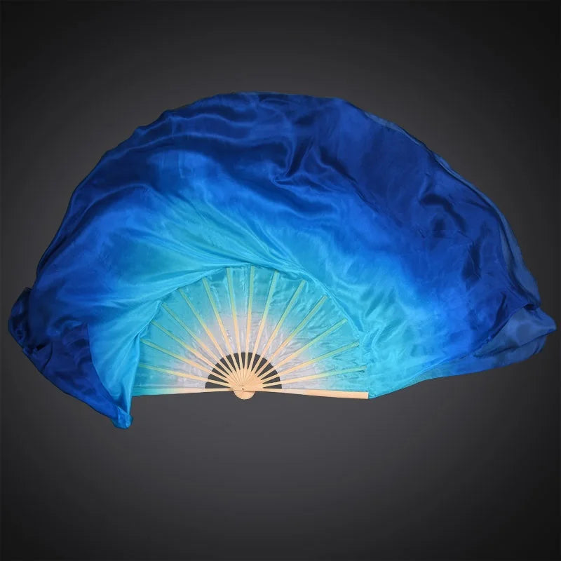 Large Silk Flutter Fan Veils 36cm fan, 50cm veil -1 Pair R & L white aqua blue 36cm-50cm 1 Pair R L Dance Props Fan Fan Veil Silk