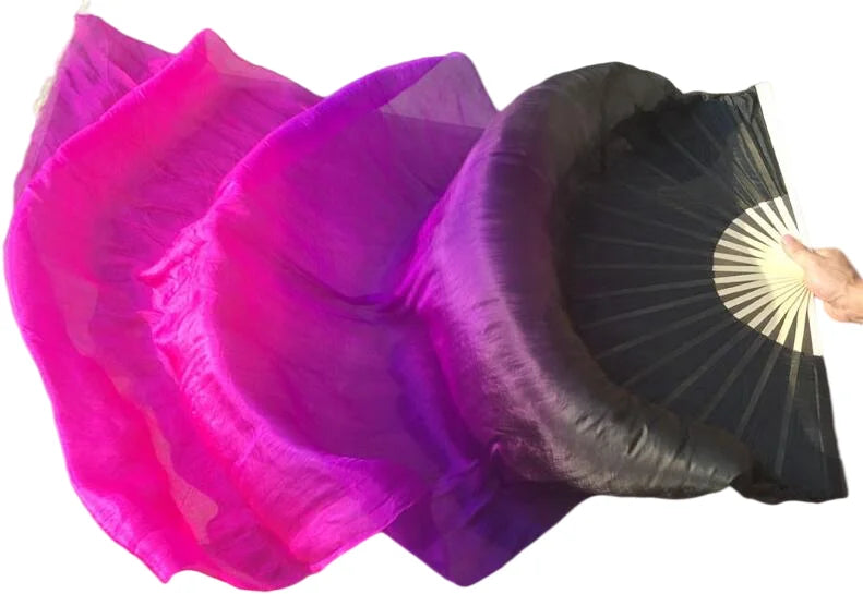 Silk Fan Veils in Many Bold Colors - 180cm 1 pair (R & L) black purple fuschia 180cm Veil - 1 Pair R L Dance Props Fan Fan Veil Raqs