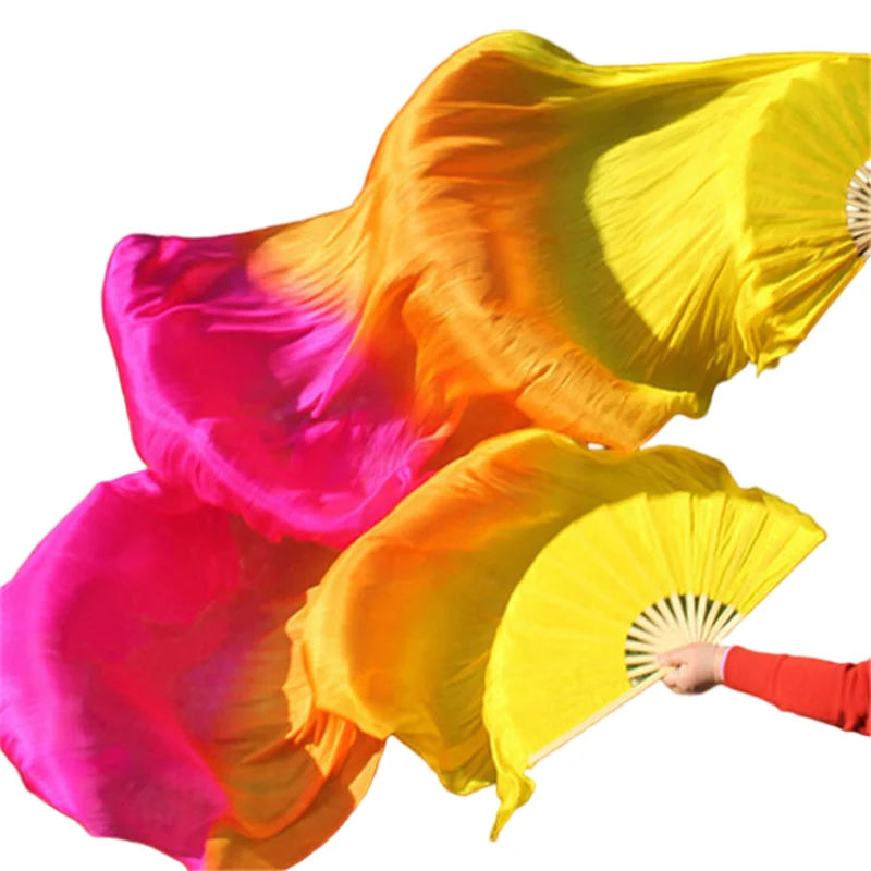 Silk Fan Veils in Many Bold Colors - 180cm 1 pair (R & L) yellow orange fuchsia 180cm Veil - 1 Pair R L Dance Props Fan Fan Veil Raqs