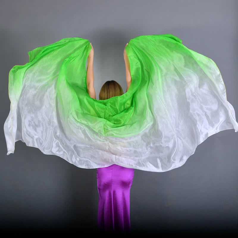 100% Silk Lightweight Silk Belly Dance Performance Veil - Many Colors White green Dance Props Raqs Veils