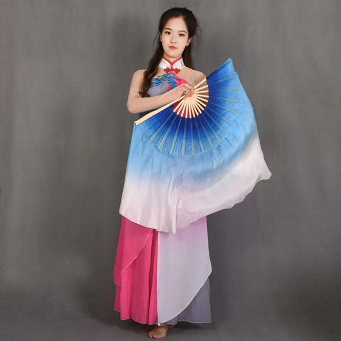 Large Silk Flutter Fan Veils 36cm fan, 50cm veil -1 Pair R & L blue light blue white 36cm-50cm 1 Pair R L Dance Props Fan Fan Veil Silk