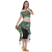 Dance Classwear Peacock Pattern 3-piece Set Top Skirt Pants Classwear Costume Set Raqs