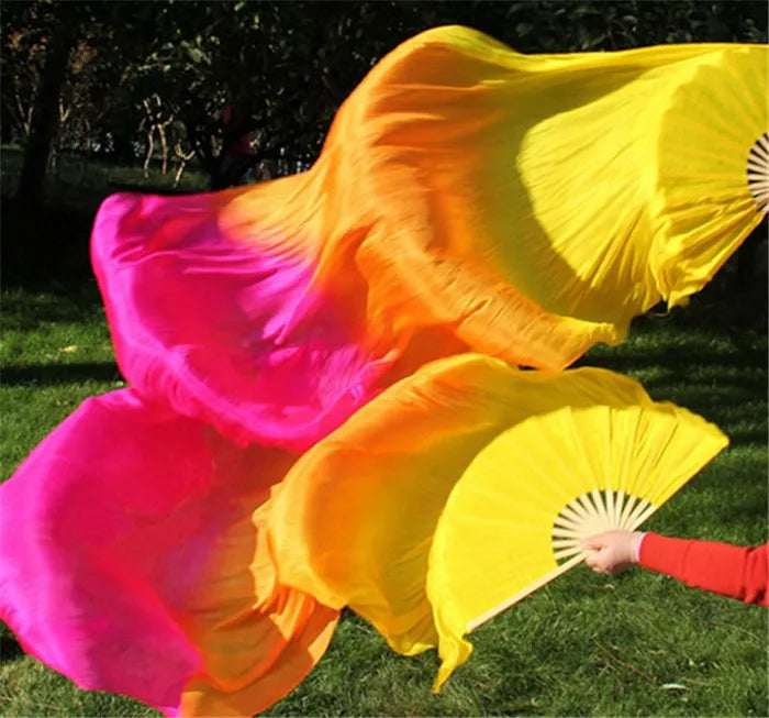 Silk Fan Veils in Many Bold Colors - 180cm 1 pair (R & L) Dance Props Fan Fan Veil Raqs