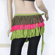 Thick Tasseled Hip Scarf Belly Dance Hula Hip Wrap Green Fuchsia Light Green Free size Hip Scarf Hula Raqs