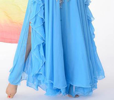 11 Colors Side Slit 3-Layer Chiffon Belly Dance Skirt Turquoise Raqs Skirt