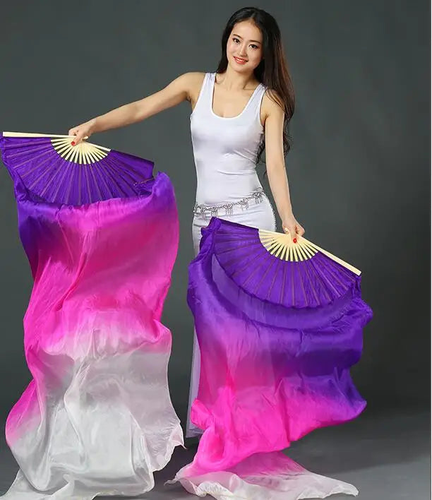 Silk Fan Veils in Many Bold Colors - 180cm 1 pair (R & L) Dance Props Fan Fan Veil Raqs