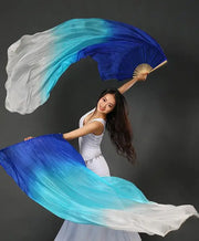 Silk Fan Veils - Soft Colors and Vertical Designs 1.8m Pair (1R, 1L) Dance Props Fan Veil Raqs