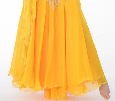 11 Colors Side Slit 3-Layer Chiffon Belly Dance Skirt Gold Raqs Skirt