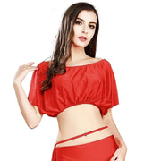 Dolman Sleeve Belly Dance Crop Top One-Size Stretch Elastic Red One Size Raqs Tops