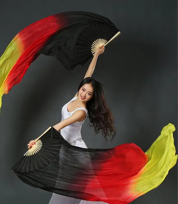 Silk Fan Veils in Many Bold Colors - 180cm 1 pair (R & L) Dance Props Fan Fan Veil Raqs