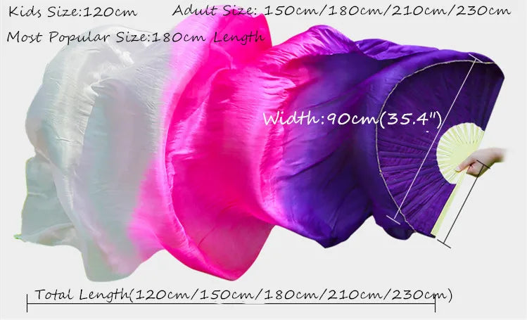 Silk Fan Veils - Soft Colors and Vertical Designs 1.8m Pair (1R, 1L) Dance Props Fan Veil Raqs