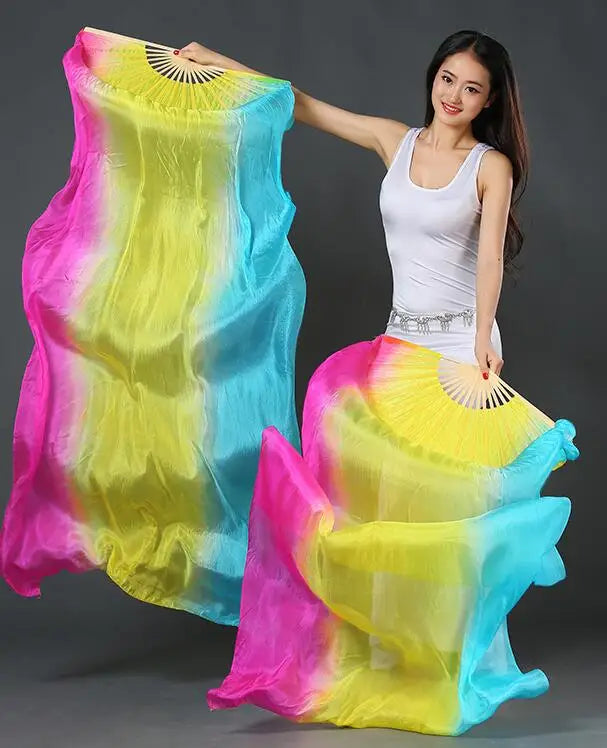 Silk Fan Veils in Many Bold Colors - 180cm 1 pair (R & L) Dance Props Fan Fan Veil Raqs