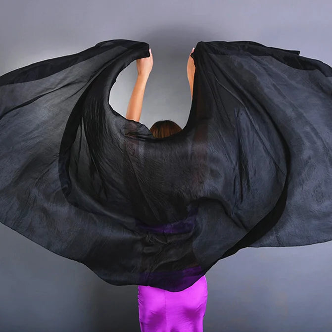 100% Silk Lightweight Silk Belly Dance Performance Veil - Many Colors Black Dance Props Raqs Veils