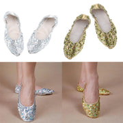 Gold and Silver Sequin Ballet Belly Dance Slippers with Soft Split-Sole Footwear Raqs Shoes