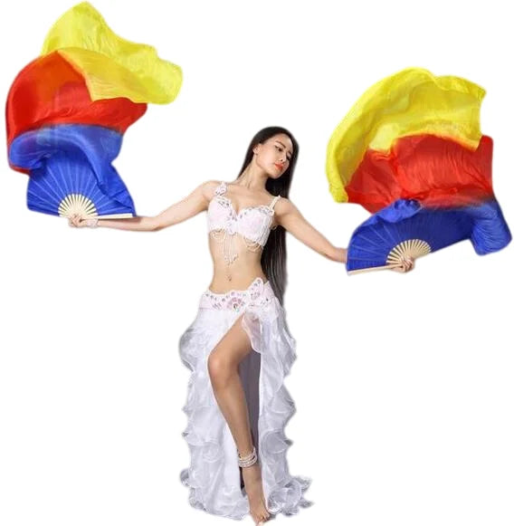 Silk Fan Veils in Many Bold Colors - 180cm 1 pair (R & L) blue red yellow 180cm Veil - 1 Pair R L Dance Props Fan Fan Veil Raqs