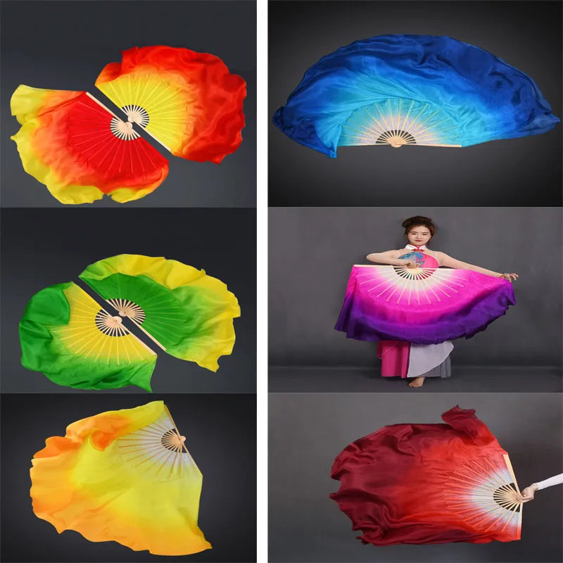 Large Silk Flutter Fan Veils 36cm fan, 50cm veil -1 Pair R & L Dance Props Fan Fan Veil Silk