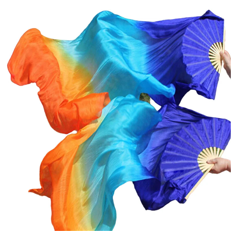 Silk Fan Veils in Many Bold Colors - 180cm 1 pair (R & L) blue aqua orange 180cm Veil - 1 Pair R L Dance Props Fan Fan Veil Raqs