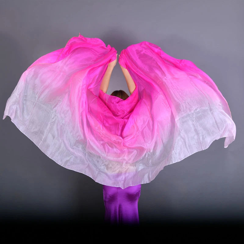 100% Silk Lightweight Silk Belly Dance Performance Veil - Many Colors White fuchsia Dance Props Raqs Veils