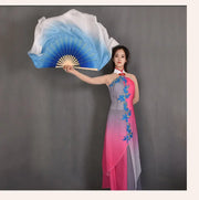 Large Silk Flutter Fan Veils 36cm fan, 50cm veil -1 Pair R & L Dance Props Fan Fan Veil Silk