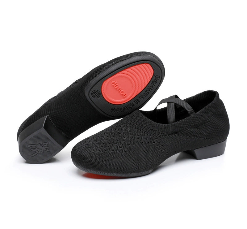 Strap-fit Soft Knit Jazz/Modern Practice Yoga Cheerleading Dance Shoes Black - Split-sole Shoes