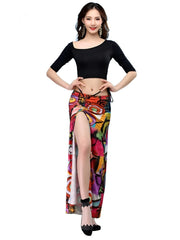 Colorful Dance Classwear/Performance Skirt and Top Sets - Many Colors! Black Top & Multi Skirt Costume Set Raqs Troupe Costume