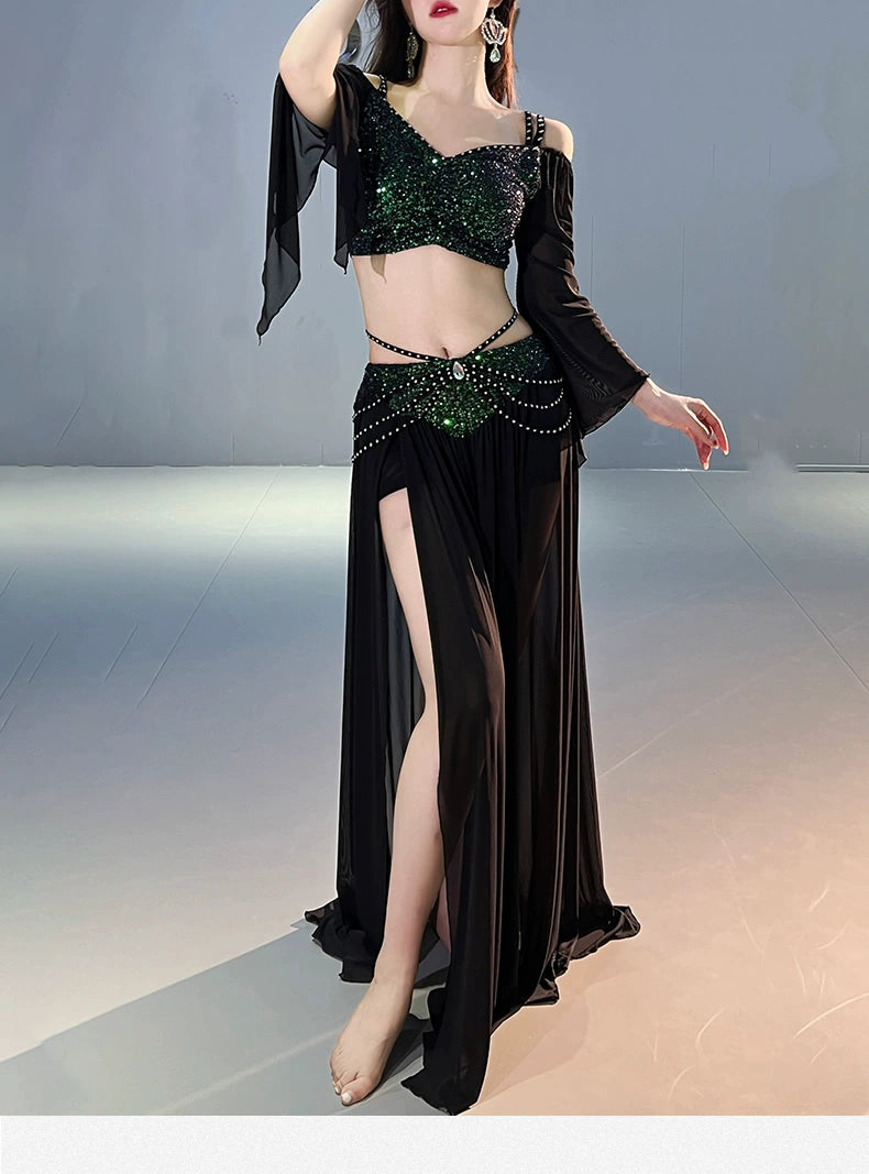 Two-Piece Sparkle Stretch Costume Black Raqs Troupe Costume