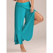 Flowy Solid Color High Waist Slit Yoga Dance Pants Blue(1) Lifestyle Pants Plus-sizes Available Raqs Yoga