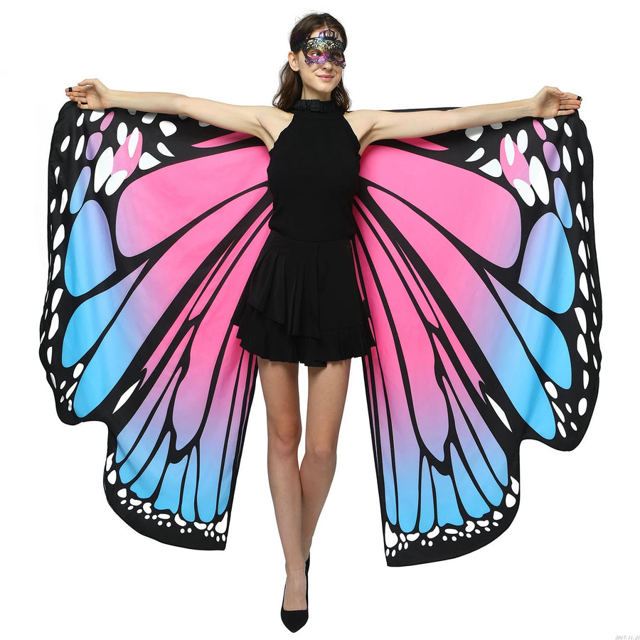 Butterfly Wing Shawl - Many Designs Pink Sky Blue (Double-sided) Dance Props Festival Raqs Wings