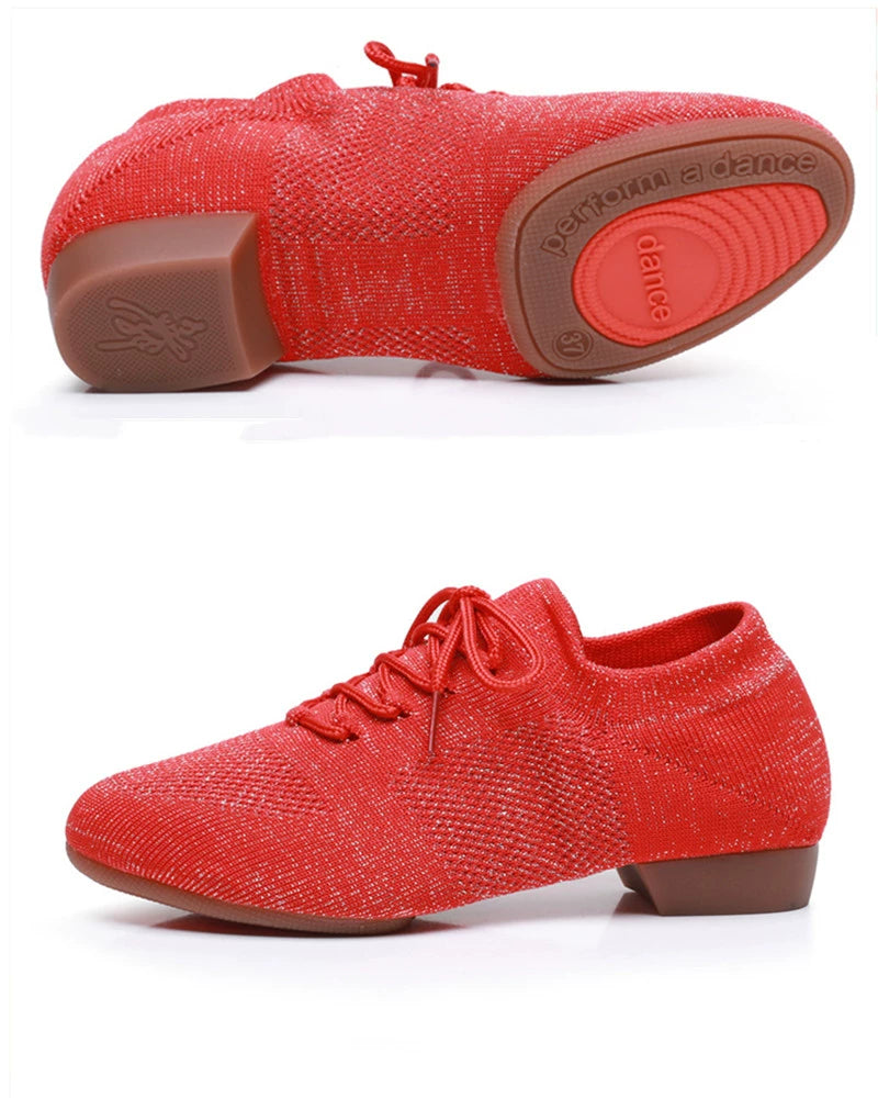 Lace-up Soft Knit Jazz/Modern Practice Yoga Cheerleading Dance Shoes Red Outdoor Raqs Shoes