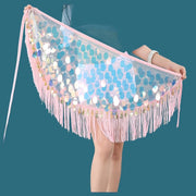 Mermaid Shimmer Big Sequin Hip Scarf with Tassel Fringe Ice Pink Hip Scarf Raqs