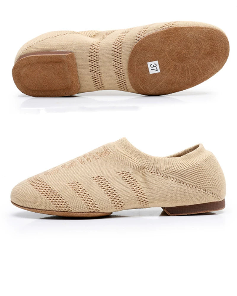 Soft Knit Jazz/Modern Practice Yoga Cheerleading Dance Shoes Camel Indoor - with 1cm heel Shoes