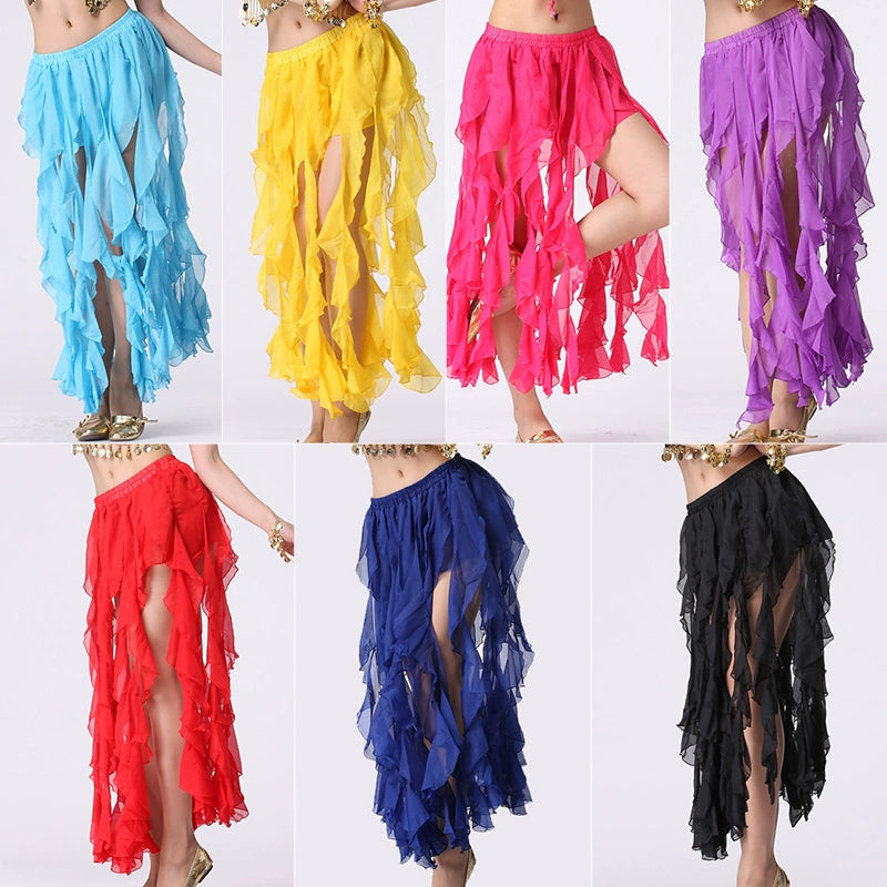 Belly Dance Skirt Chiffon 16-Piece Curling Skirt Raqs Skirt