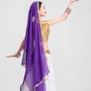 Indian Boutique Rectangular Dance Chiffon Veil Bollywood Dupatta Shawl Scarf Purple diamond dot gold edge (75CM-200CM) Bollywood Dance Props Raqs Veil Veils