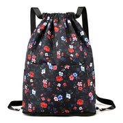 Simple Drawstring Backpack Gym Bag/Valise Black background floral Bags Lifestyle