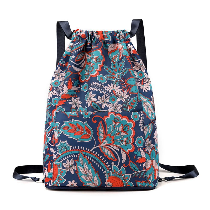 Simple Drawstring Backpack Gym Bag/Valise Blue Flower Bags Lifestyle