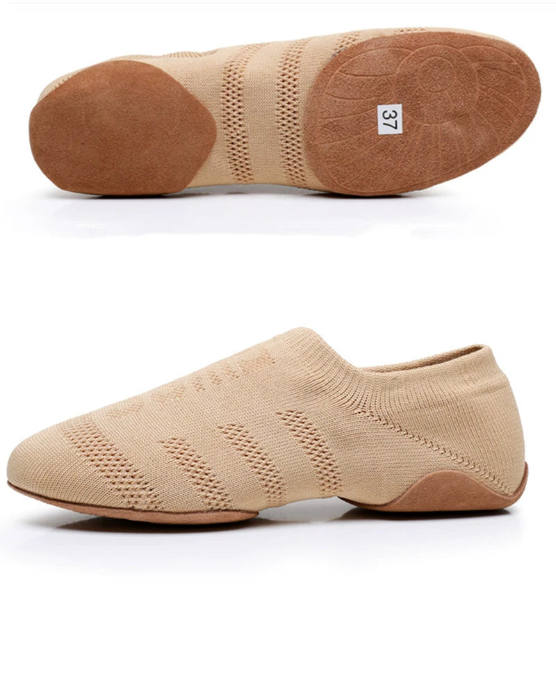 Soft Knit Jazz/Modern Practice Yoga Cheerleading Dance Shoes Camel Indoor - no heel Shoes