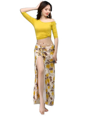 Colorful Dance Classwear/Performance Skirt and Top Sets - Many Colors! Yellow Top & Yellow Floral Skirt Costume Set Raqs Troupe Costume