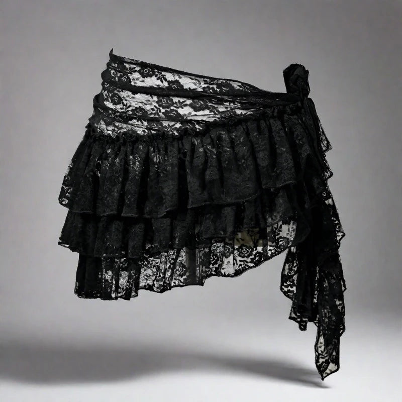 Sparkle/Lace Ruffled Hip Scarf Black Lace Hip Scarf Raqs